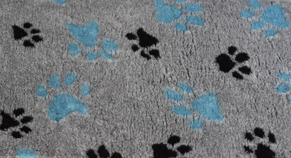 Hundematte, ISOLIEREND, Meterware, blaue und schwarze Pfoten