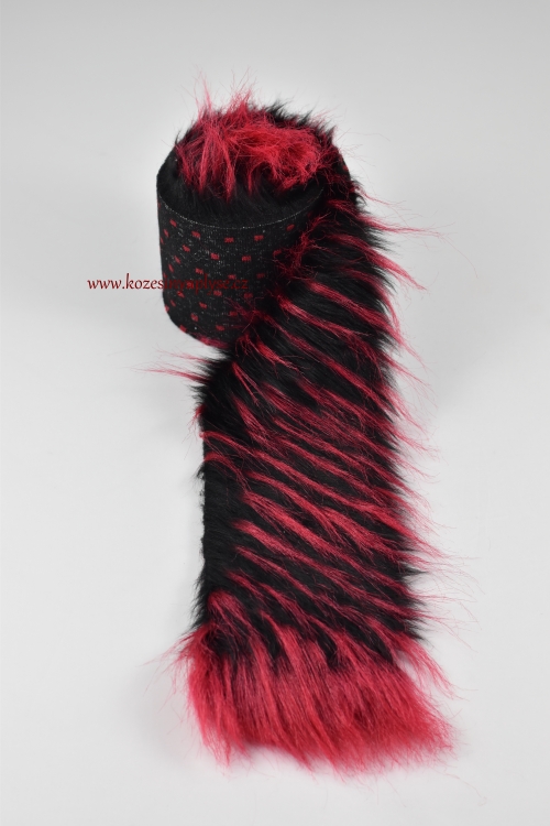 Pelzbesatz, kirschrot - tiefrot mit schwarz, Flor 60 mm