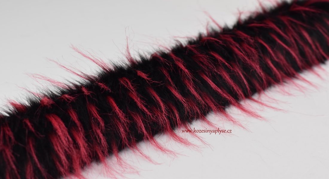 Pelzbesatz, kirschrot - tiefrot mit schwarz, Flor 60 mm