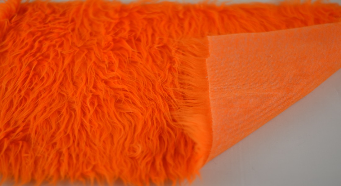 Preiswert Kunstpelz Stoff, langhaarig- orange, Flor 40 mm, Breite 160