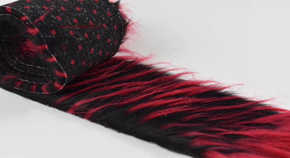 Pelzbesatz, kirschrot - tiefrot mit schwarz, Flor 60 mm