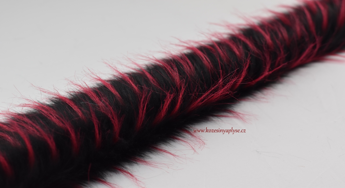 Pelzbesatz, kirschrot - tiefrot mit schwarz, Flor 60 mm