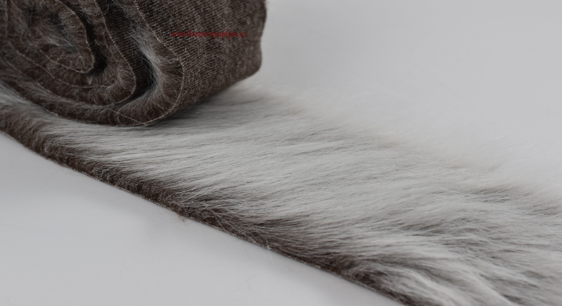 Kunstfell braun Basis mit weißen, Flor 60 mm, Breite 150 cm
